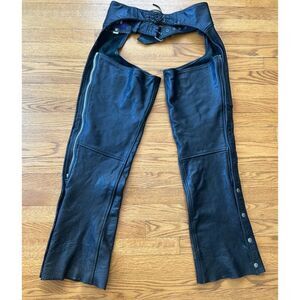 MOB Vintage Heavy Leather Black Motorcycle Chaps Zipper Snap M Buckle Classic 31